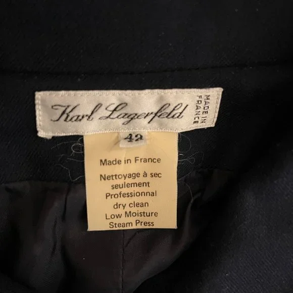 Vintage 1990s Karl Lagerfeld Collection Navy Wool Midi Shirtdress Women Size 42 - Picture 10 of 14